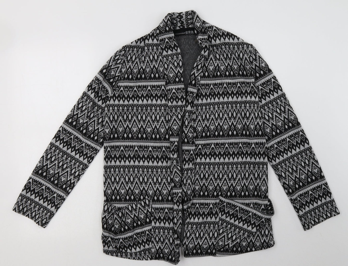 Primark Womens Grey V-Neck Geometric Polyester Cardigan Jumper Size 12