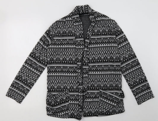 Primark Womens Grey V-Neck Geometric Polyester Cardigan Jumper Size 12