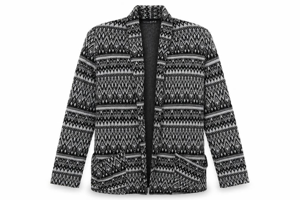 Primark Womens Grey V-Neck Geometric Polyester Cardigan Jumper Size 12