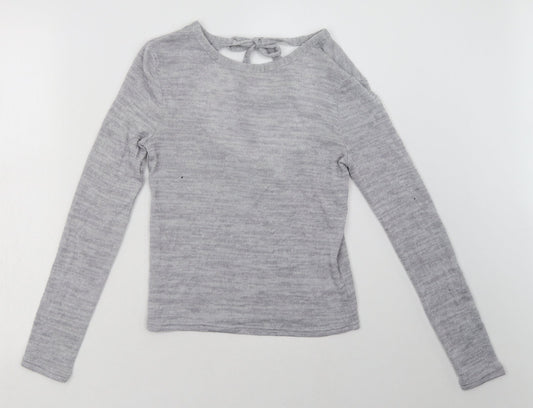 H&M Womens Grey  Polyester Pullover Sweatshirt Size S  Tie