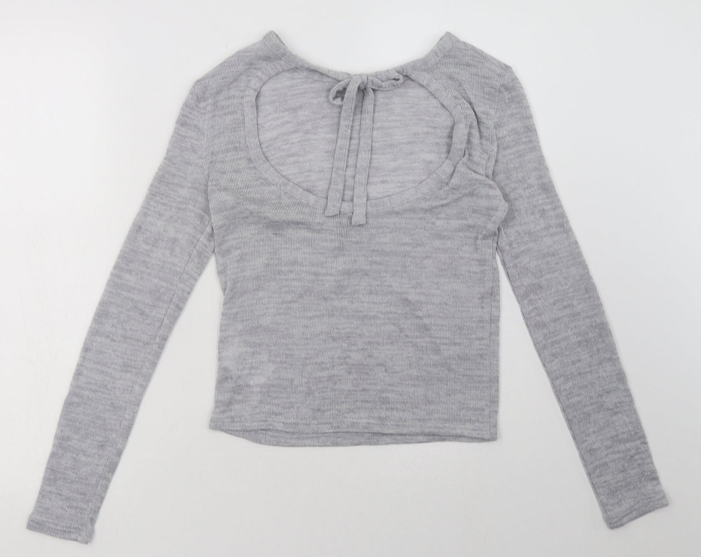 H&M Womens Grey  Polyester Pullover Sweatshirt Size S  Tie