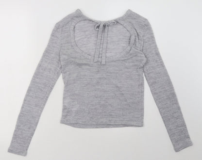 H&M Womens Grey  Polyester Pullover Sweatshirt Size S  Tie