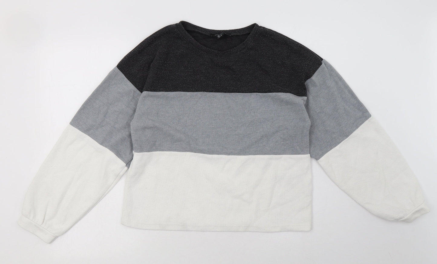 New Look Womens Grey Striped Cotton Pullover Sweatshirt Size S  Pullover