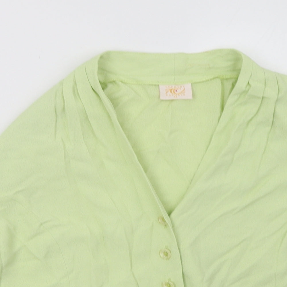Country Casuals Womens Green  Viscose Basic Button-Up Size 14 V-Neck