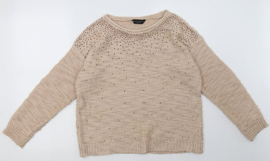 Dorothy Perkins Womens Beige  Acrylic Pullover Sweatshirt Size 14  Pullover