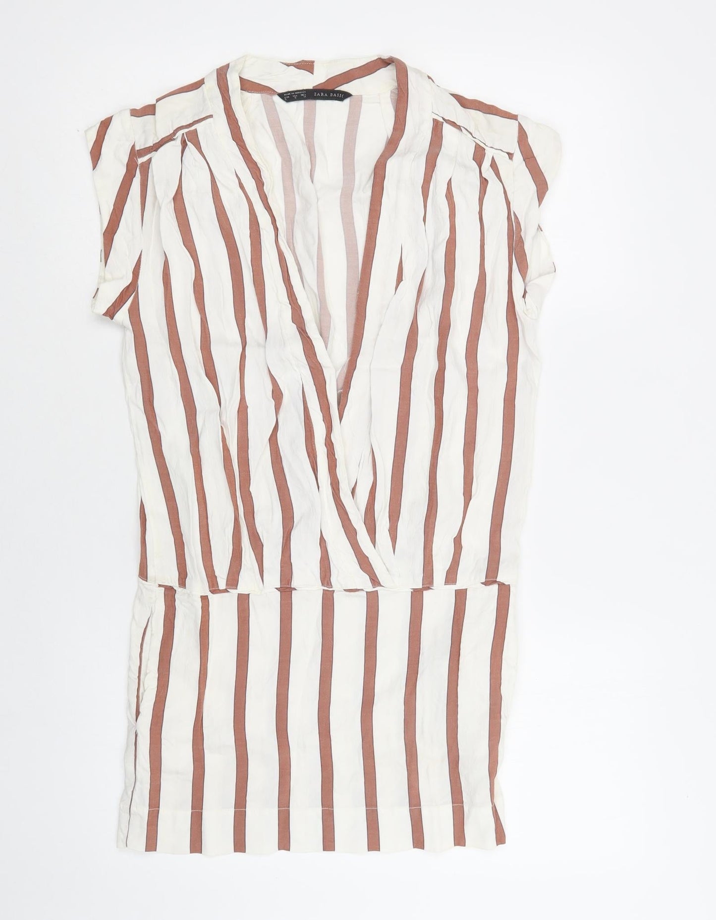 Zara Womens White Striped Viscose Bodycon  Size S  V-Neck