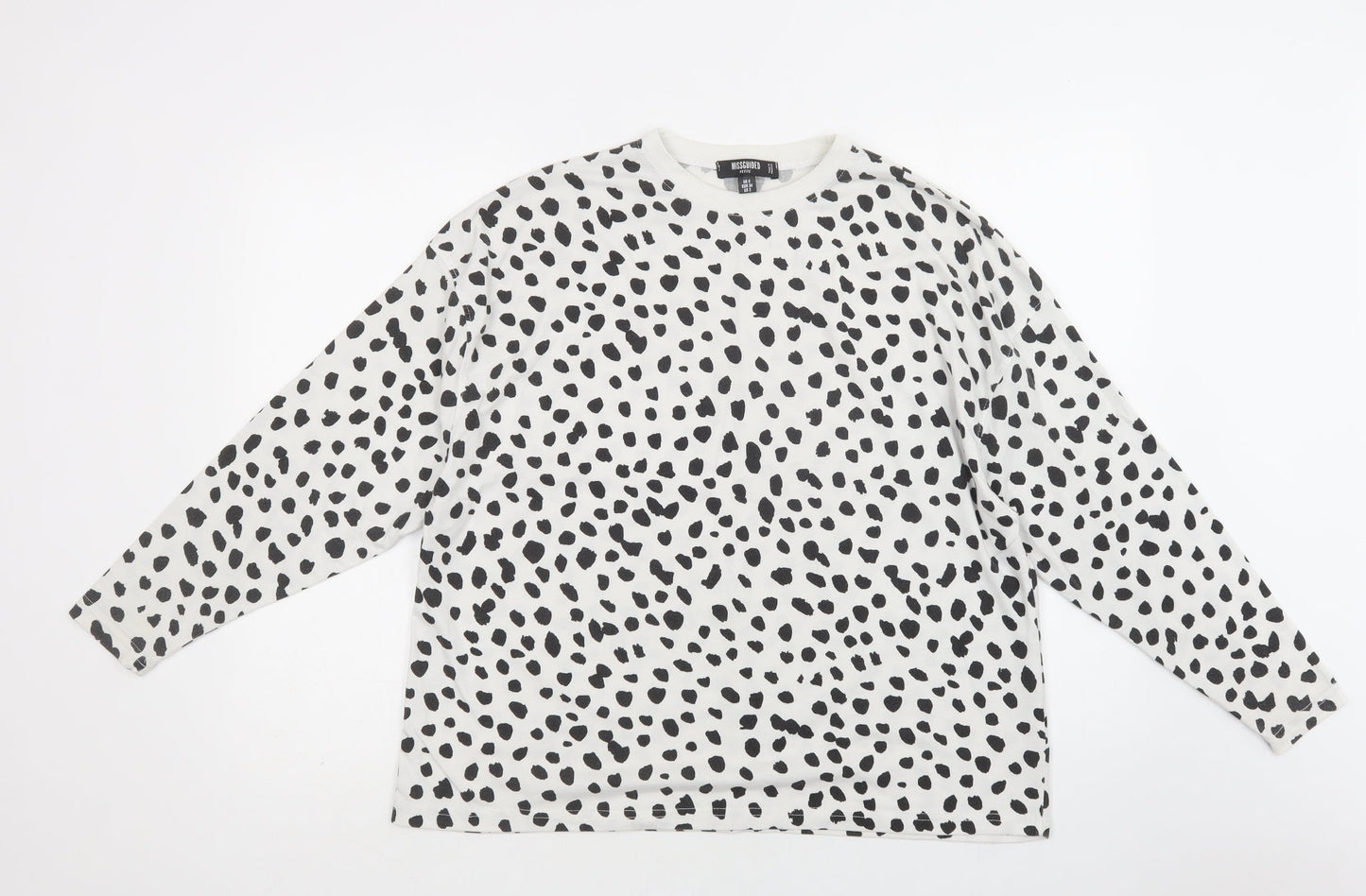 Missguided Womens White Animal Print Cotton Basic Blouse Size 6 Crew Neck