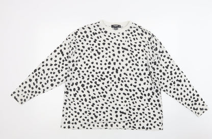 Missguided Womens White Animal Print Cotton Basic Blouse Size 6 Crew Neck