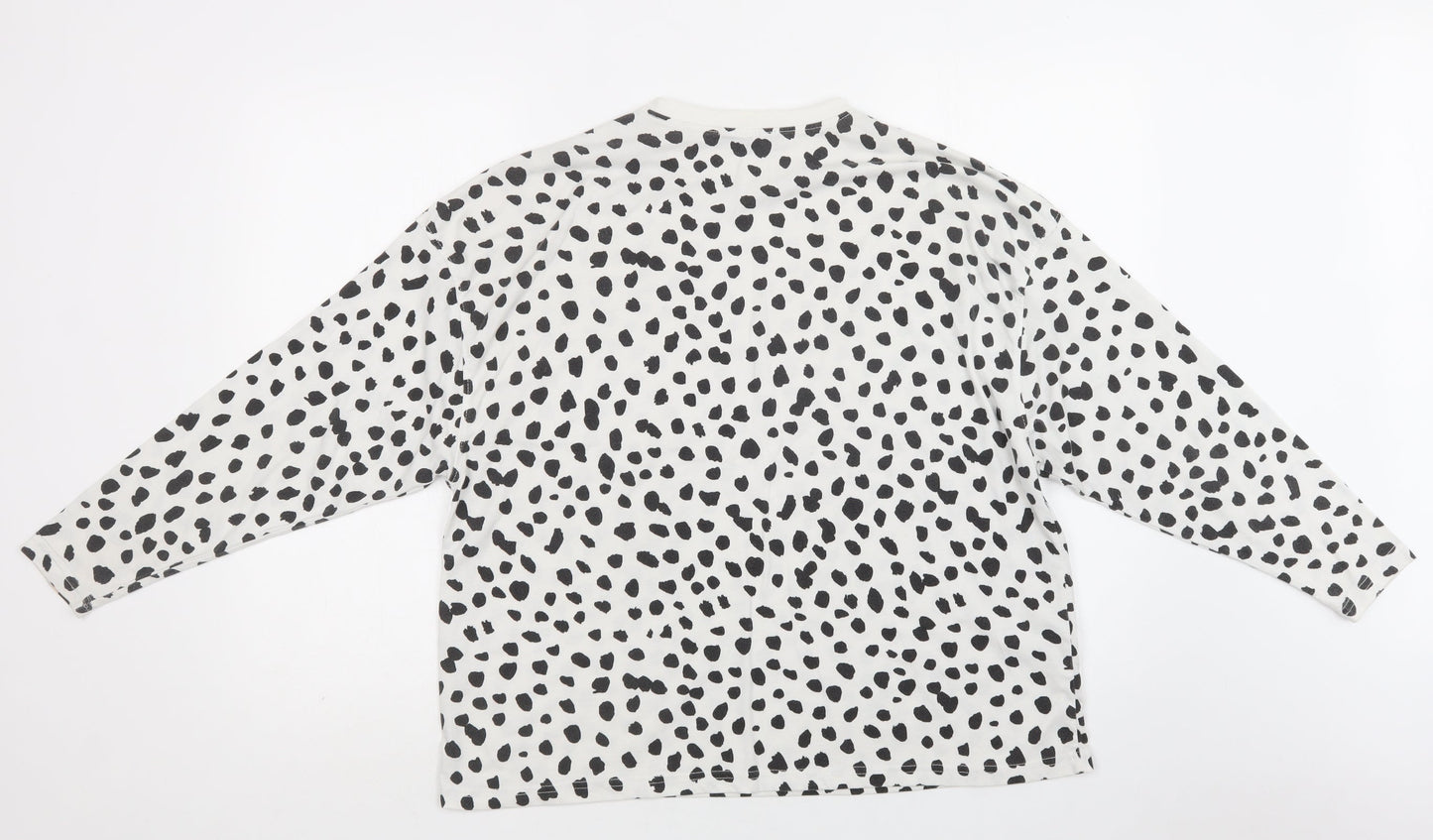 Missguided Womens White Animal Print Cotton Basic Blouse Size 6 Crew Neck
