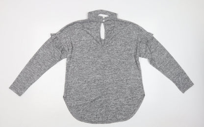 Blue Vanilla Womens Grey V-Neck  Polyester Pullover Jumper Size 14