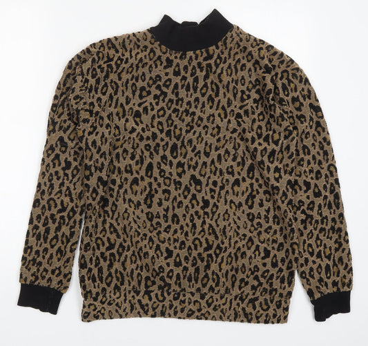 Select Womens Brown Animal Print Polyester Pullover Sweatshirt Size S  Pullover