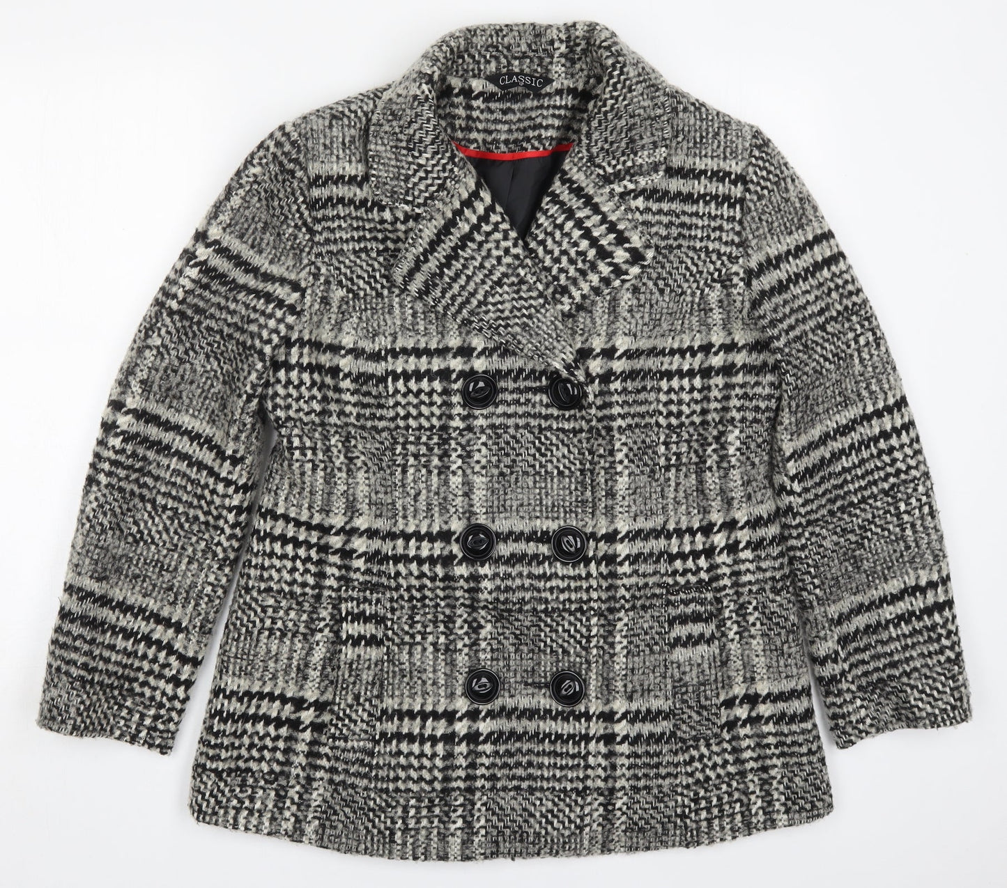 Classic Womens Grey Check  Pea Coat Coat Size 12  Button