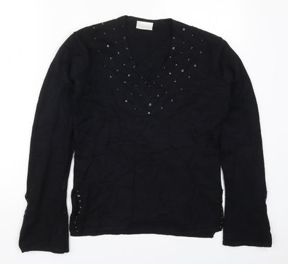 Off Shoot Womens Black V-Neck  Rayon Pullover Jumper Size S