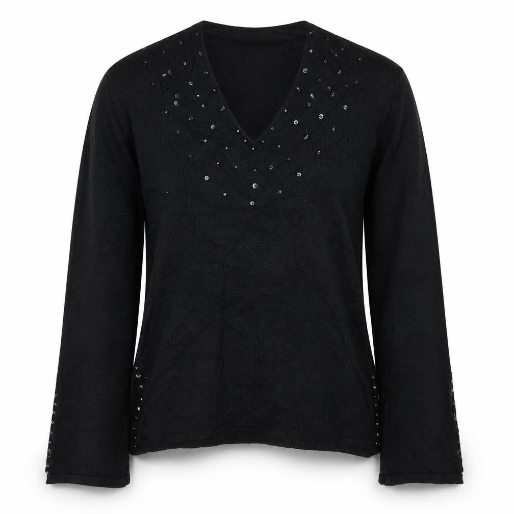 Off Shoot Womens Black V-Neck  Rayon Pullover Jumper Size S