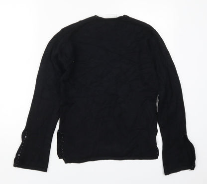 Off Shoot Womens Black V-Neck  Rayon Pullover Jumper Size S