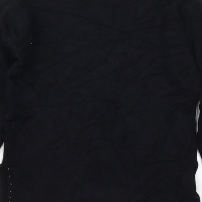 Off Shoot Womens Black V-Neck  Rayon Pullover Jumper Size S