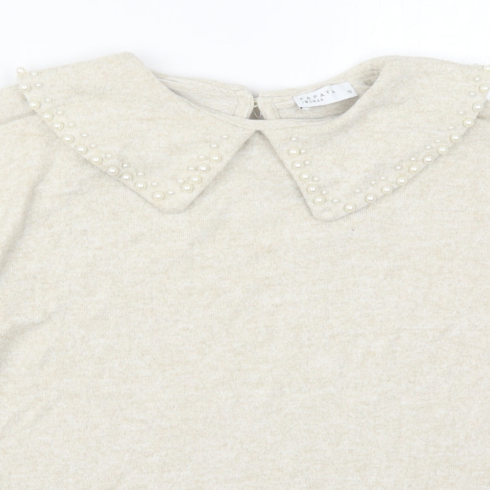 Papaya Womens Beige  Polyester Pullover Sweatshirt Size 10  Pullover