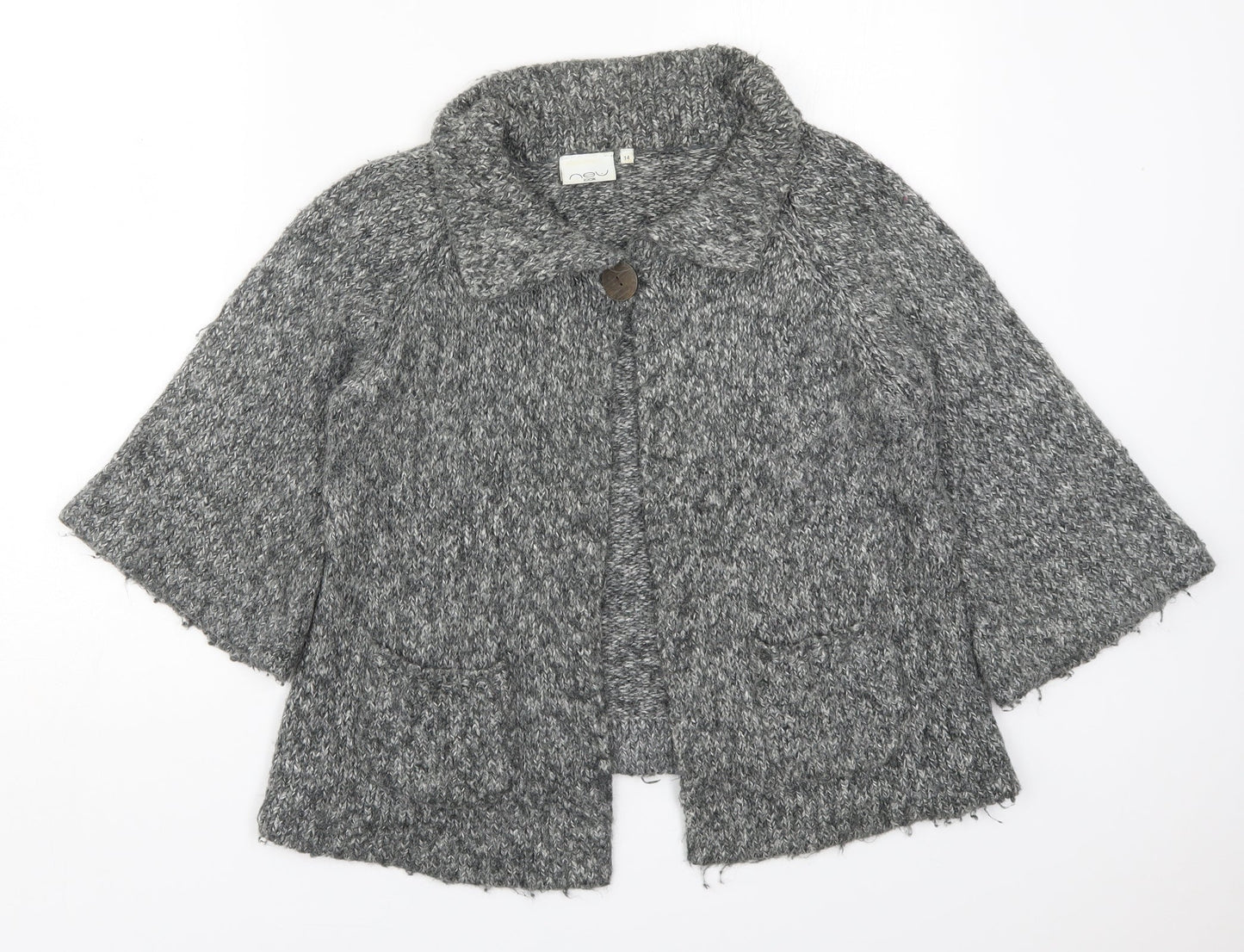 New Look Womens Grey Collared  Cotton Cardigan Jumper Size 14