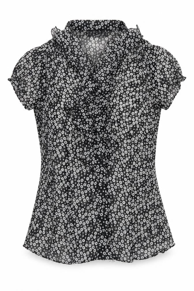Femme Womens Black Floral Polyester Basic Blouse Size 12 Collared