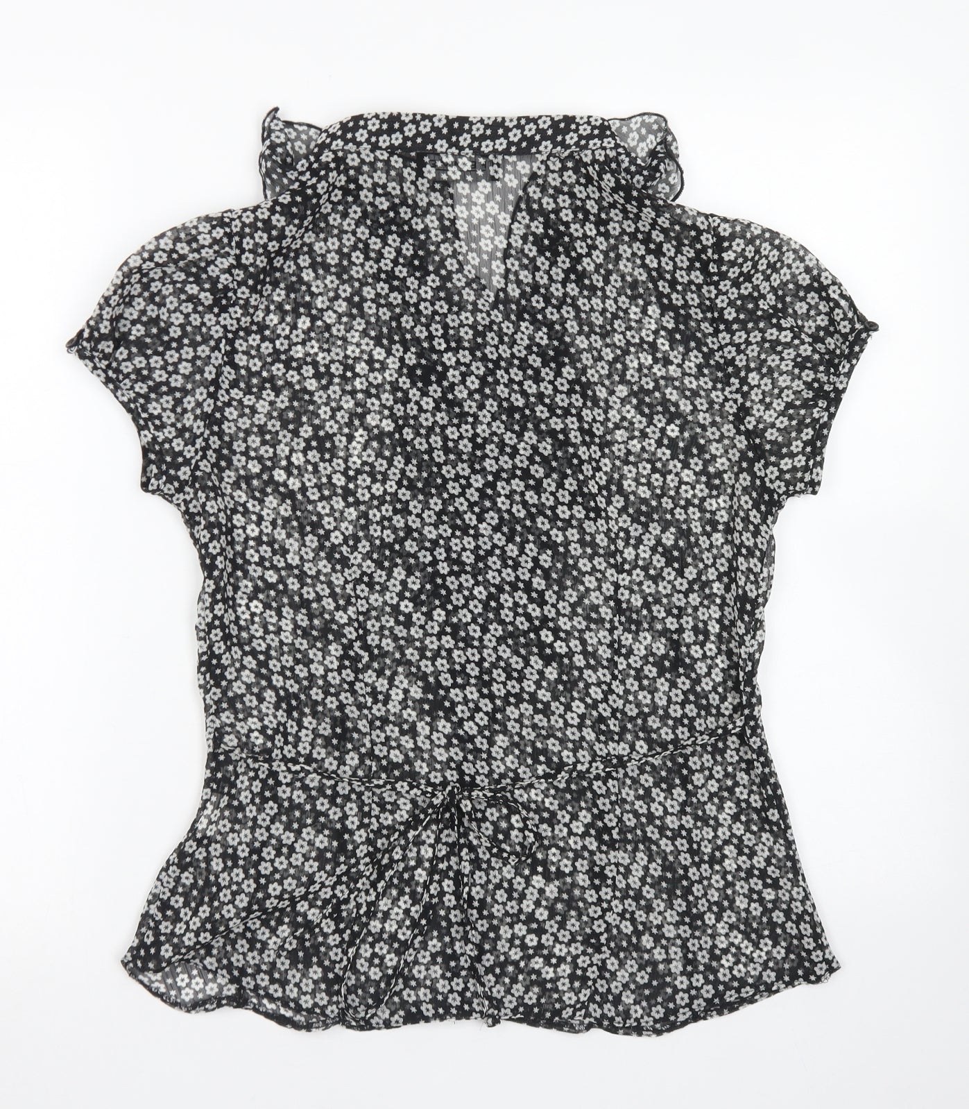 Femme Womens Black Floral Polyester Basic Blouse Size 12 Collared