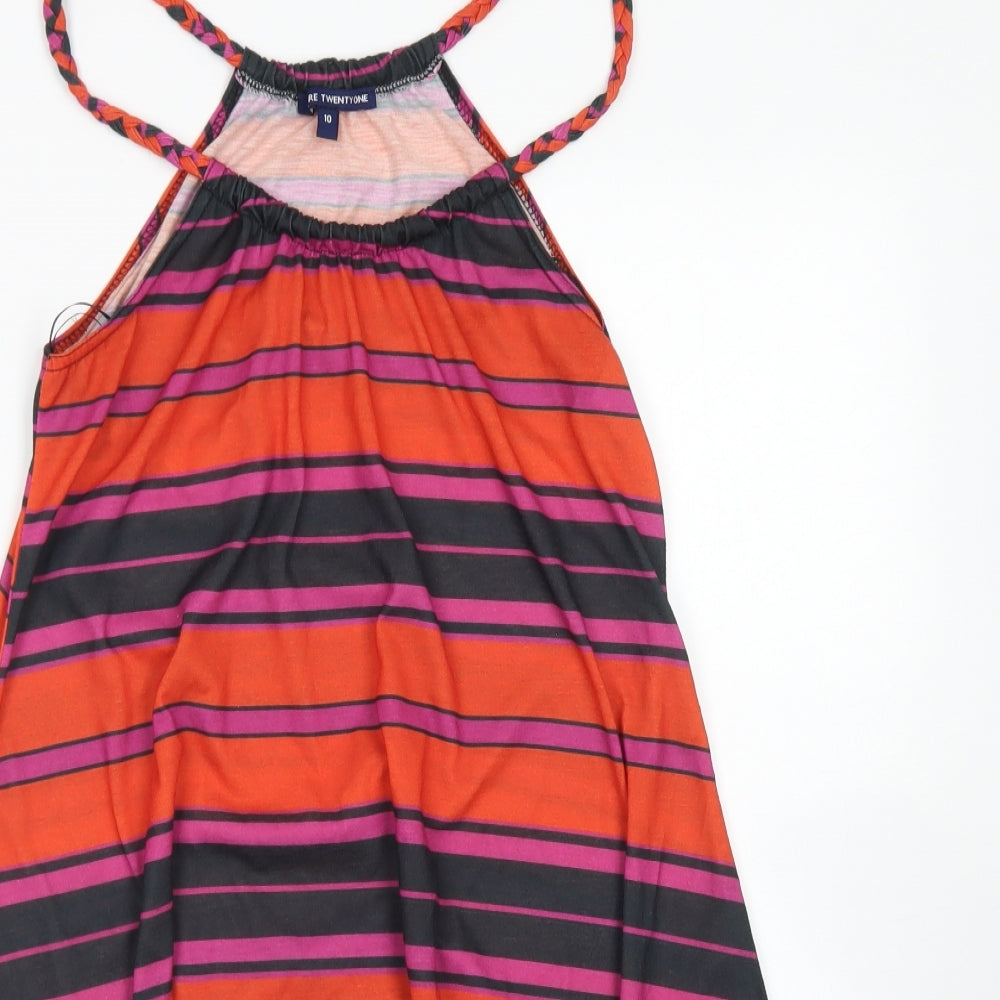 Store Twenty One Womens Red Striped Polyester Camisole Tank Size 10 Round Neck - Long Line