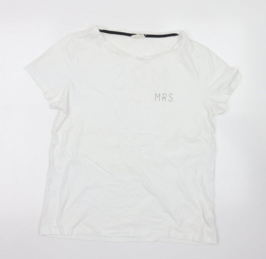 NEXT Womens White  Cotton Basic T-Shirt Size M Crew Neck - Mrs
