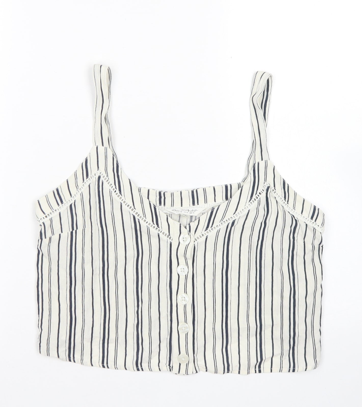 Dorothy Perkinsq Womens Ivory Striped Viscose Cropped Tank Size 10 Round Neck