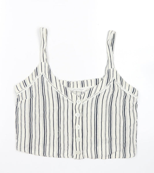 Dorothy Perkinsq Womens Ivory Striped Viscose Cropped Tank Size 10 Round Neck