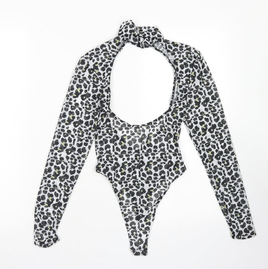 ASOS Womens Black Animal Print Polyester Bodysuit One-Piece Size 4  Button - Cut Out