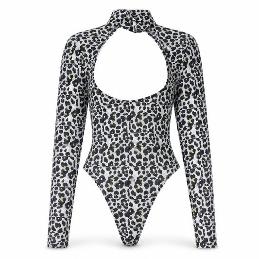 ASOS Womens Black Animal Print Polyester Bodysuit One-Piece Size 4  Button - Cut Out