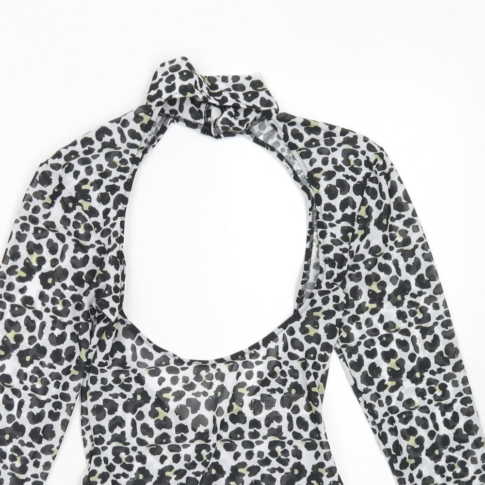 ASOS Womens Black Animal Print Polyester Bodysuit One-Piece Size 4  Button - Cut Out