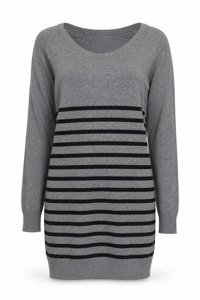 NEXT Womens Grey V-Neck Striped Cotton Tunic Jumper Size 8