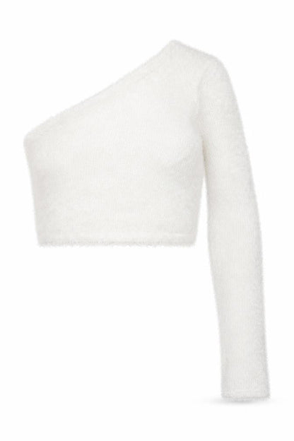 PRETTYLITTLETHING Womens White  Polyester Basic Blouse Size 8 One Shoulder