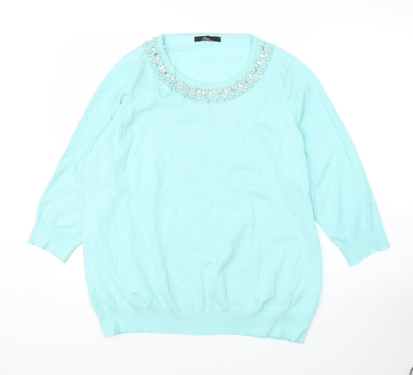 BM Womens Green  Viscose Basic Blouse Size L Scoop Neck