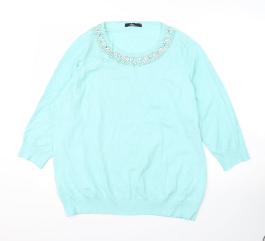 BM Womens Green  Viscose Basic Blouse Size L Scoop Neck
