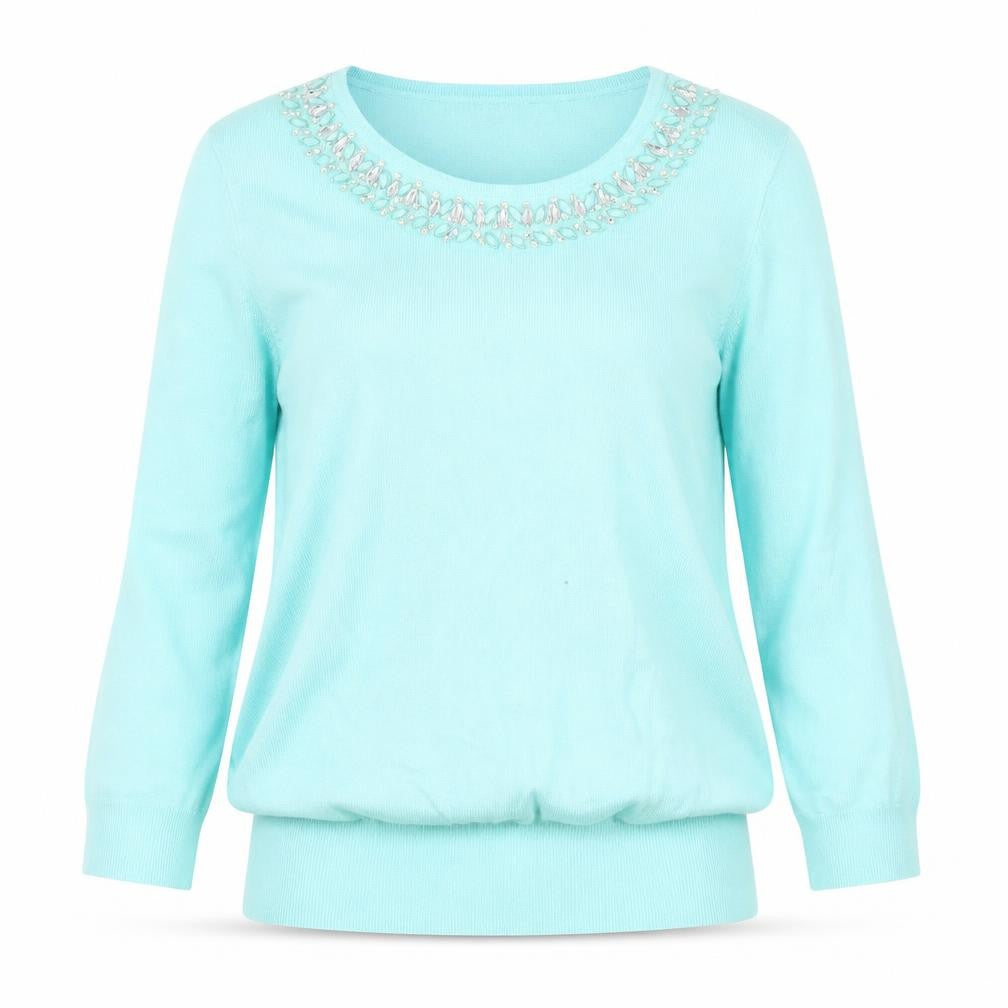 BM Womens Green  Viscose Basic Blouse Size L Scoop Neck