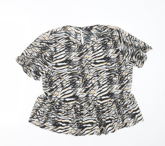 New Look Womens Black Animal Print Polyester Basic Blouse Size 14 Round Neck