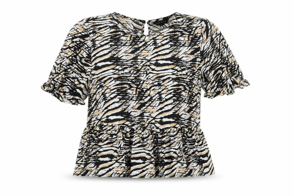 New Look Womens Black Animal Print Polyester Basic Blouse Size 14 Round Neck