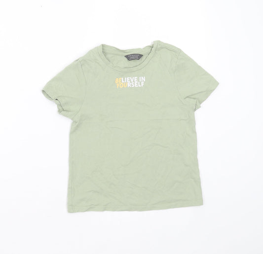 Primark Boys Green  Cotton Basic T-Shirt Size 9-10 Years Round Neck  - Believe in yourself