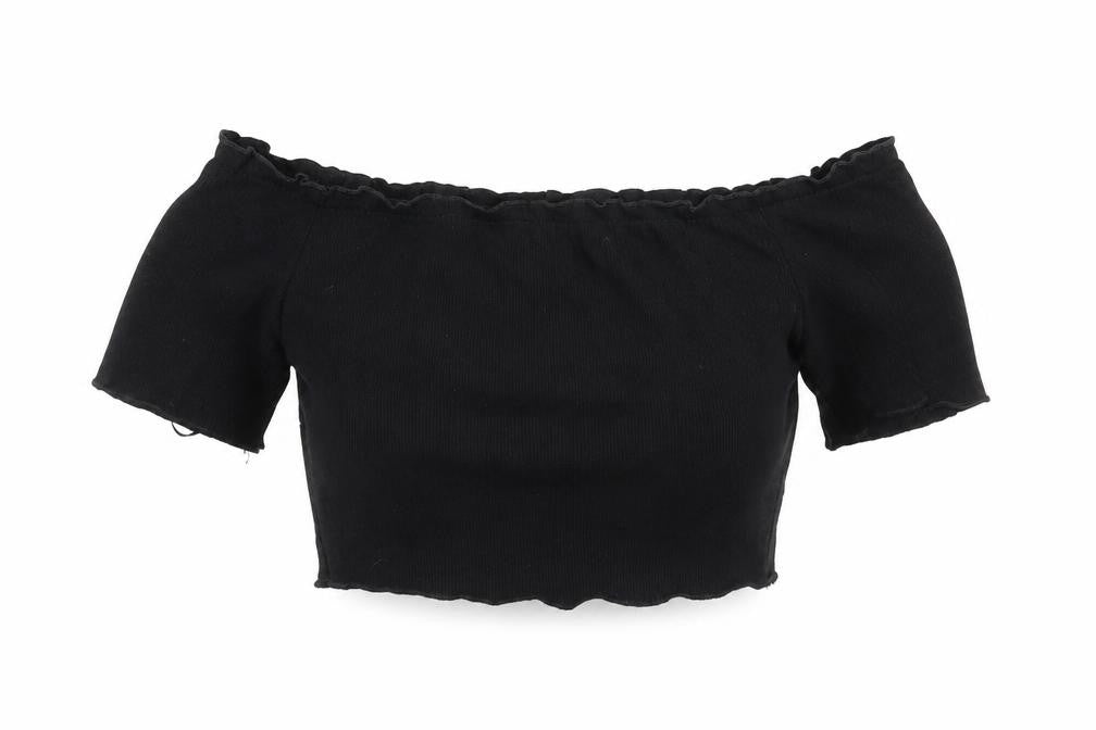SheIn Womens Black  Polyester Cropped T-Shirt Size S Off the Shoulder