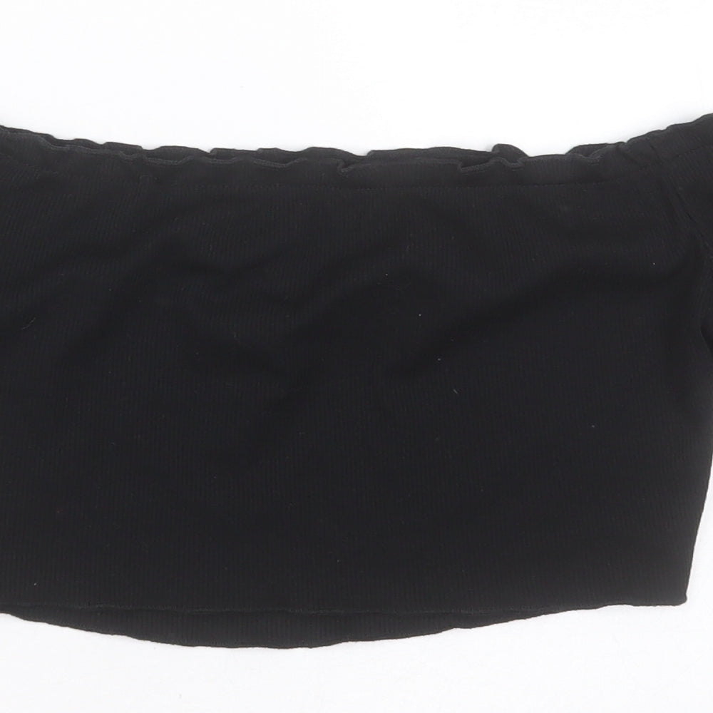 SheIn Womens Black  Polyester Cropped T-Shirt Size S Off the Shoulder