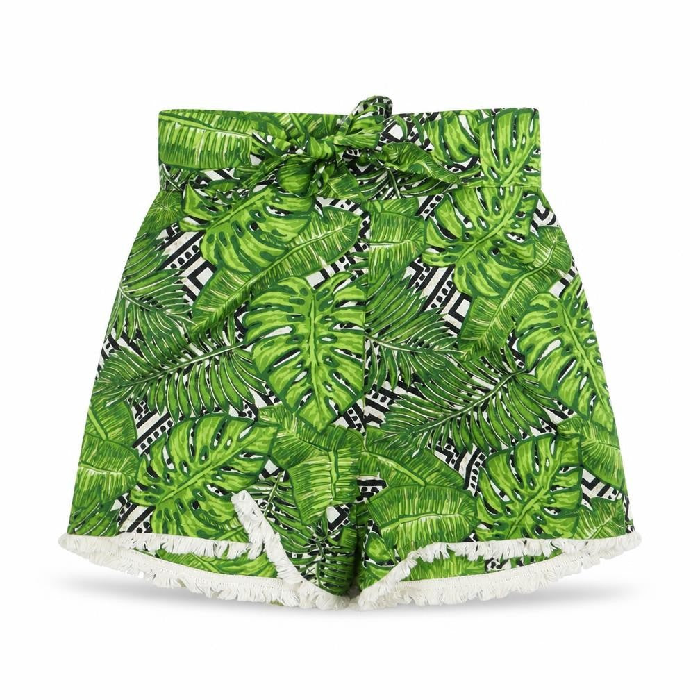M&Co Girls Green  Polyester Hot Pants Shorts Size 10 Years  Regular  - leaf pattern