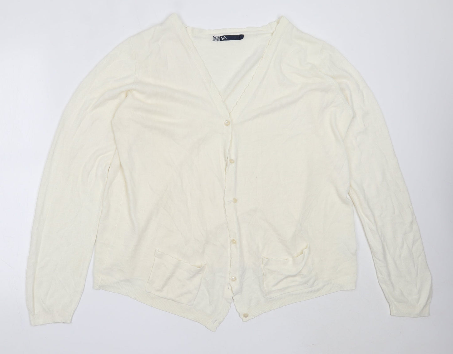 EWM Womens Ivory V-Neck  Acrylic Cardigan Jumper Size L