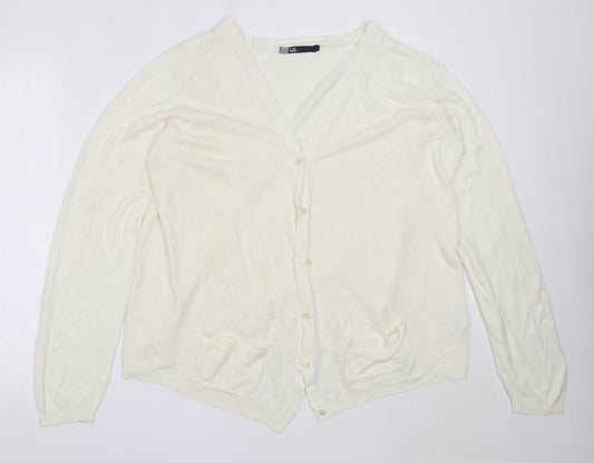 EWM Womens Ivory V-Neck  Acrylic Cardigan Jumper Size L