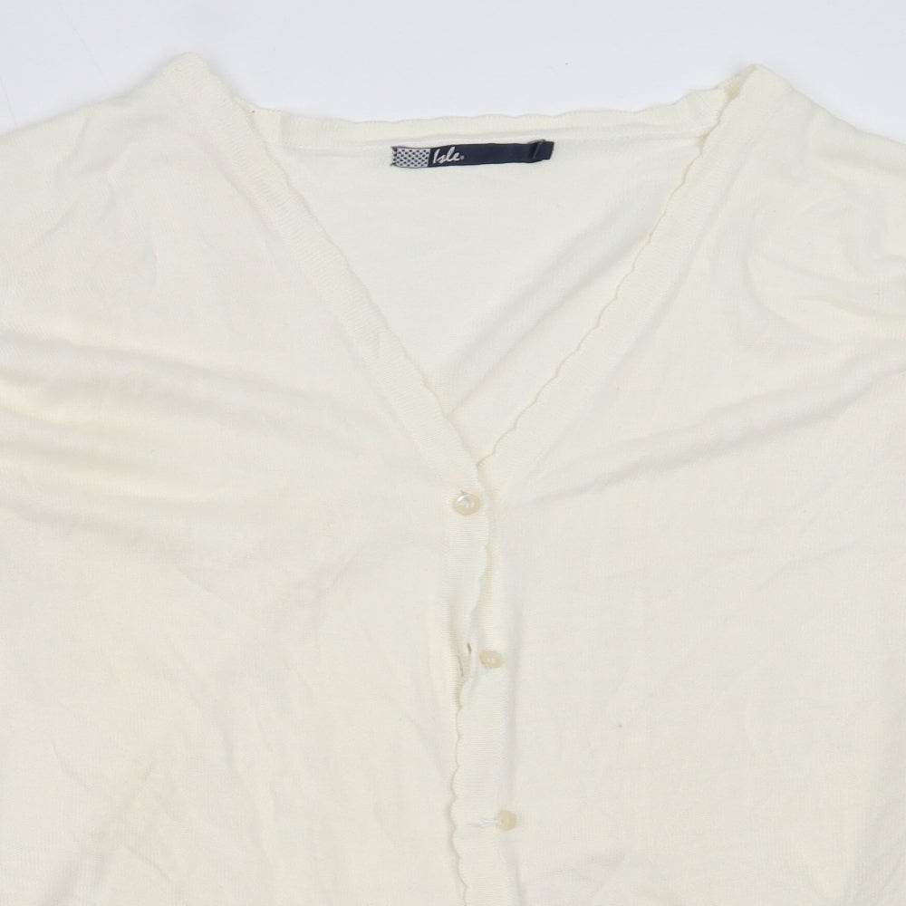 EWM Womens Ivory V-Neck  Acrylic Cardigan Jumper Size L