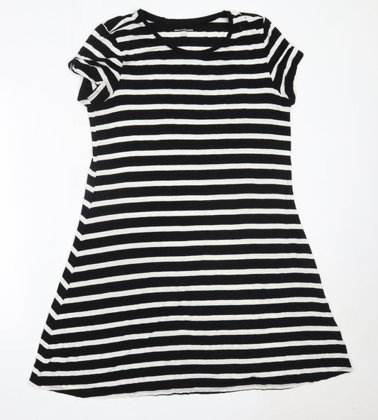 Amazon Womens Black Striped Viscose T-Shirt Dress  Size M  Round Neck