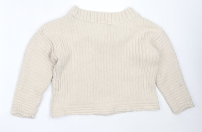 Next Womens Beige Round Neck  Acrylic Pullover Jumper Size M