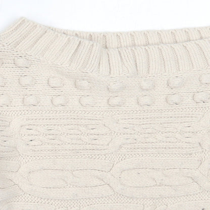 Next Womens Beige Round Neck  Acrylic Pullover Jumper Size M