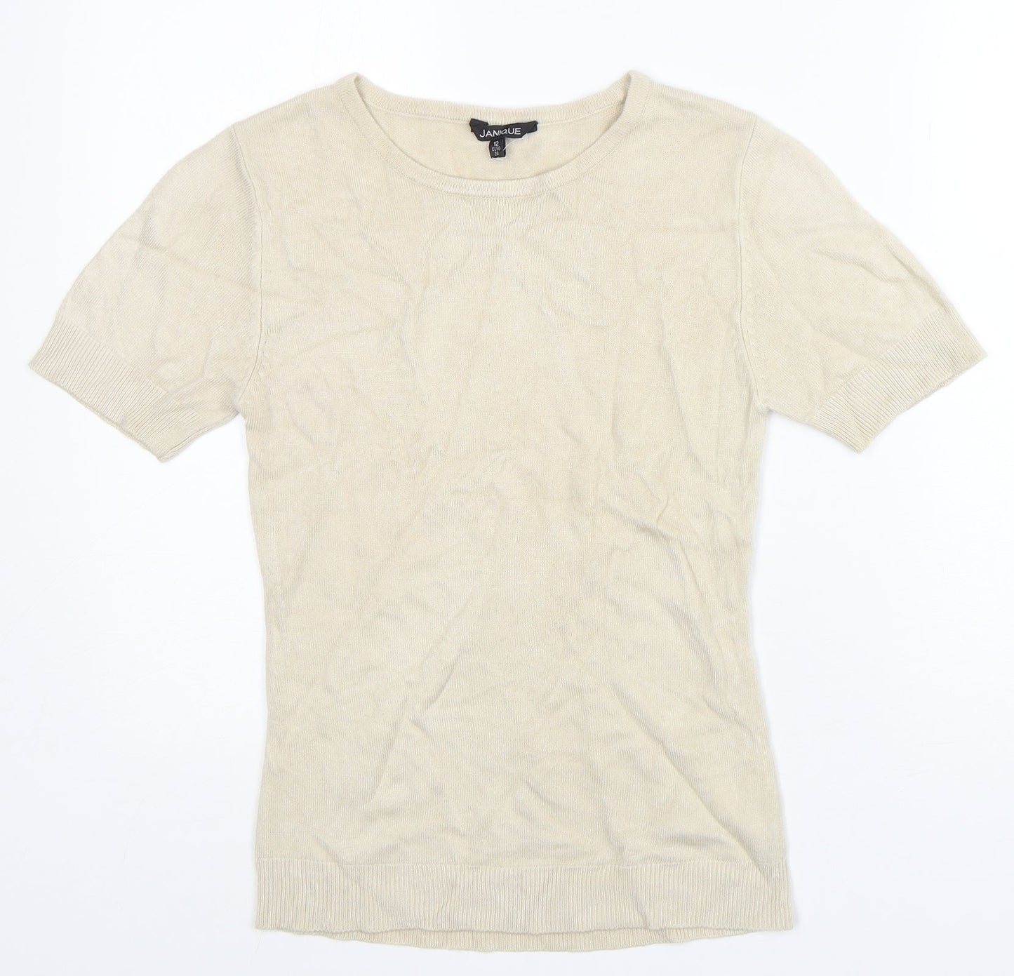 Janique Womens Grey  Acrylic Basic T-Shirt Size 12 Round Neck