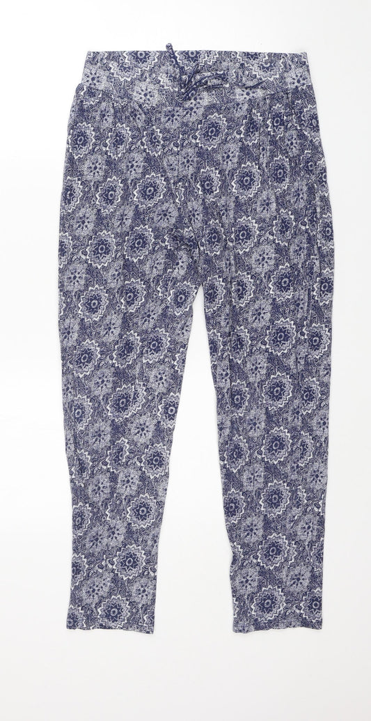 M&S Womens Blue Fair Isle Cotton Trousers  Size 12 L24 in Regular  - very soft